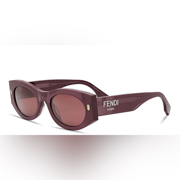 FENDI Roma Oval Acetate Women's Burgundy Sunglasses in Purple Bordeaux FE40125I - Picture 4 of 5